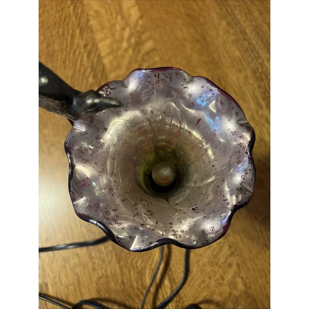 10.5‎ Inch Hand Blown Mercury Glass Hummingbird Lilly Lamp
